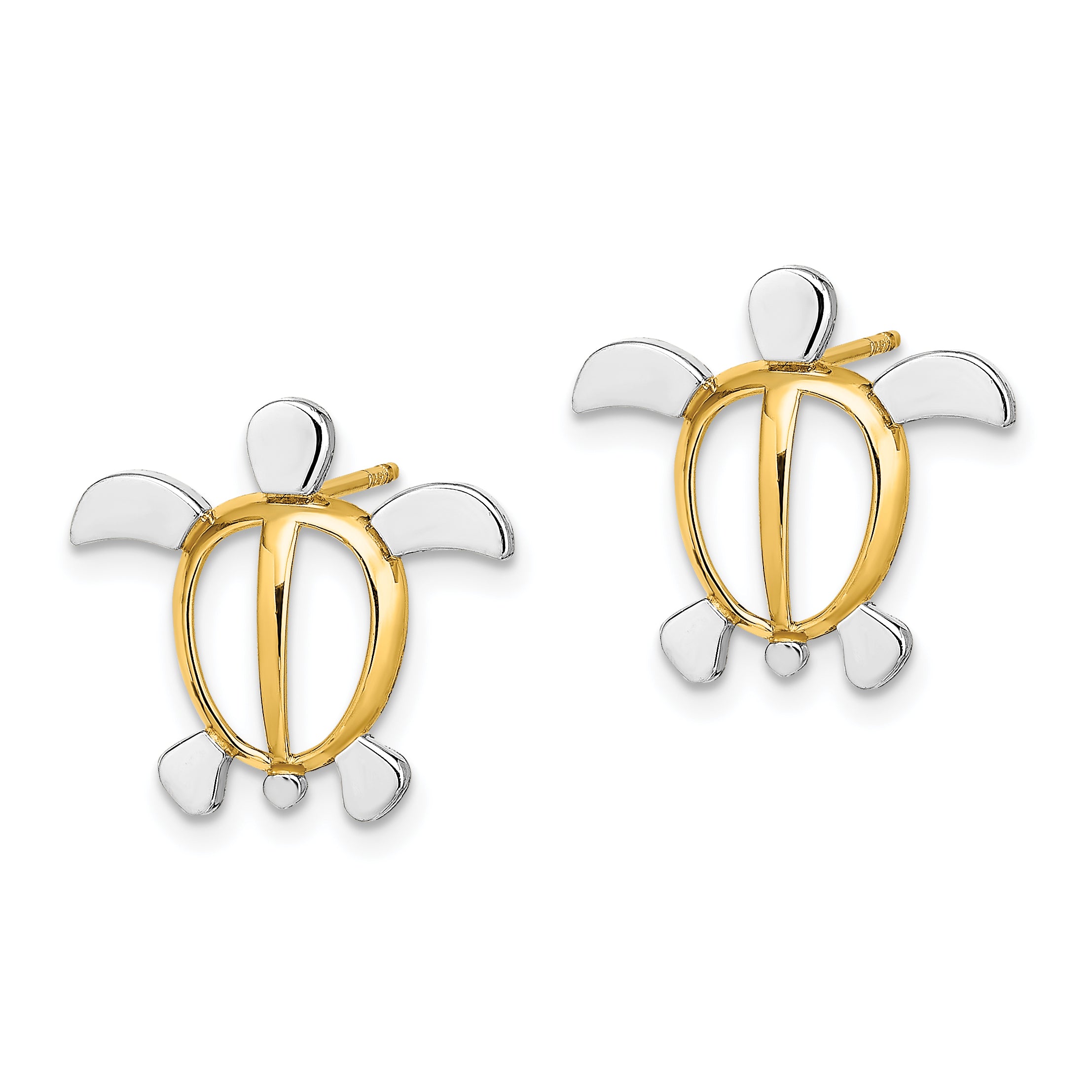 14K W/ Rhodium Sea Turtle Post Earrings Secondary image
