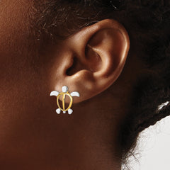 14K W/ Rhodium Sea Turtle Post Earrings