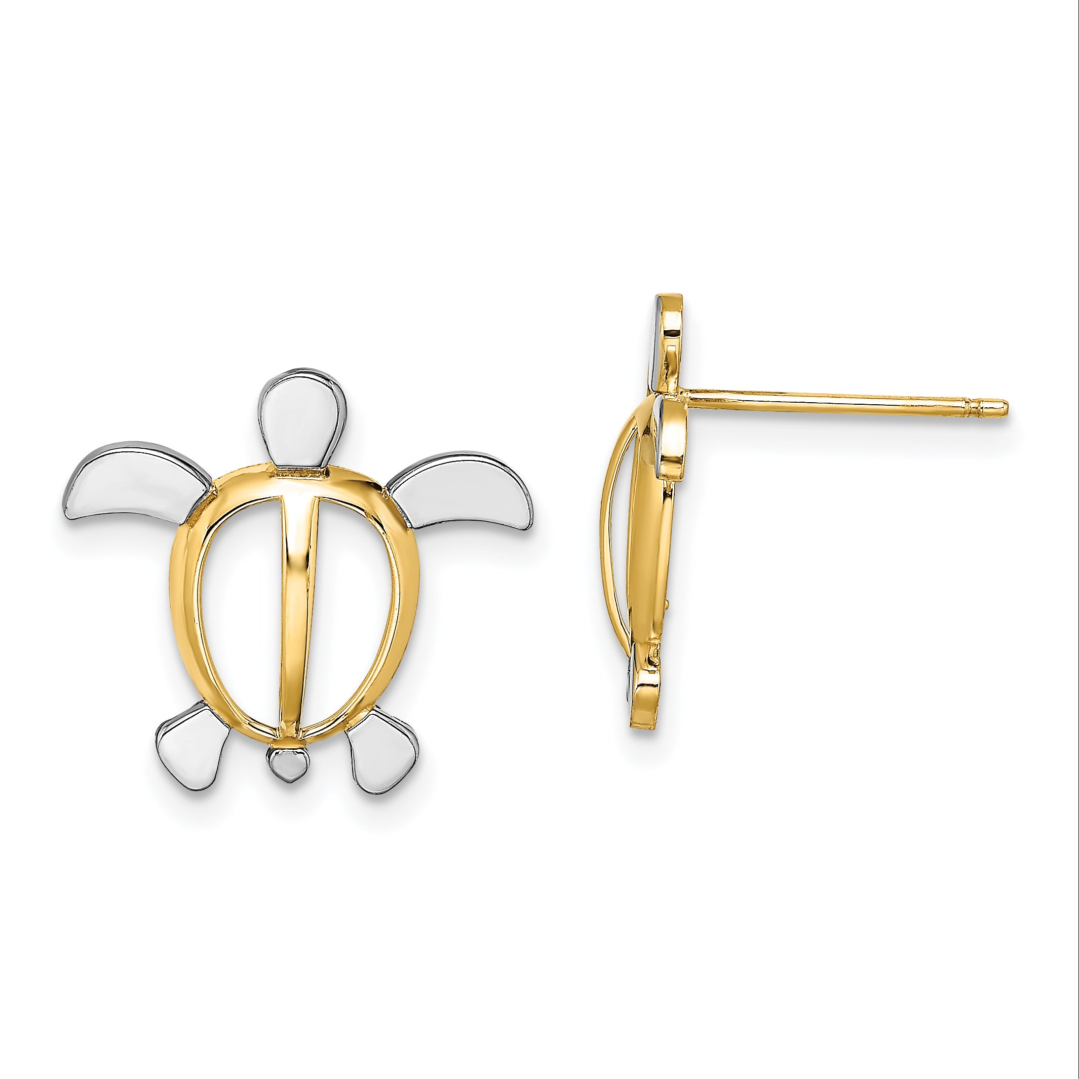 14K W/ Rhodium Sea Turtle Post Earrings Main image