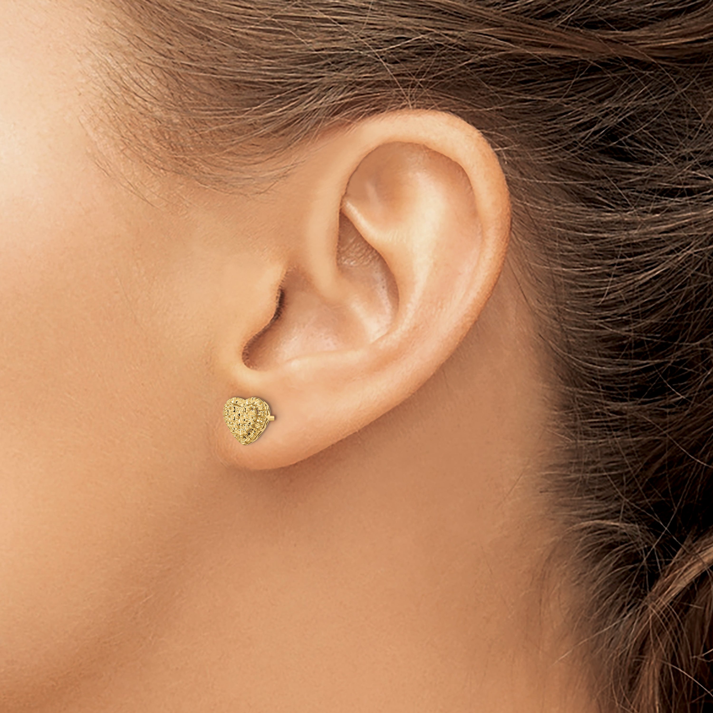 14k Polished Diamond-cut Heart Post Earrings
