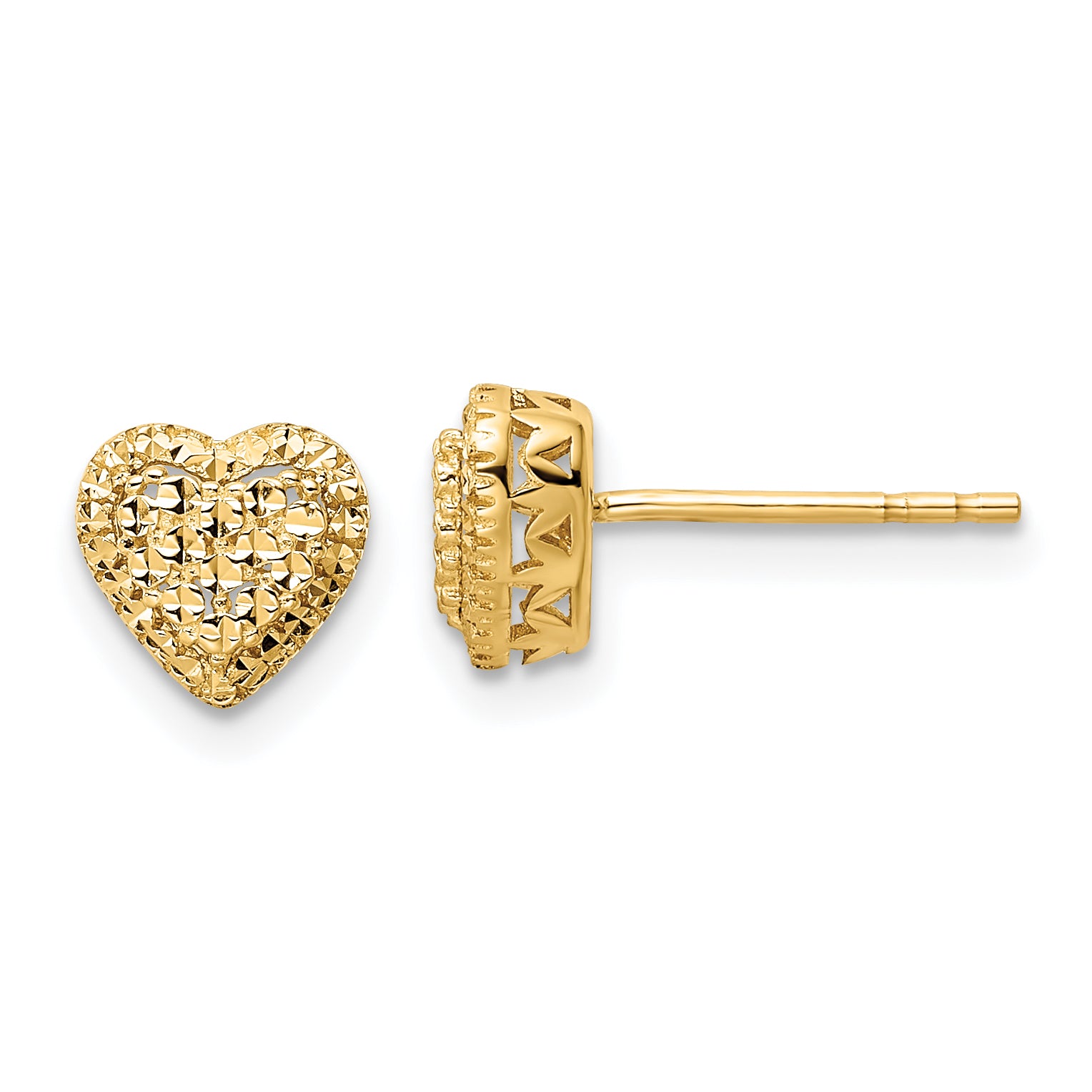 14k Polished Diamond-cut Heart Post Earrings Main image