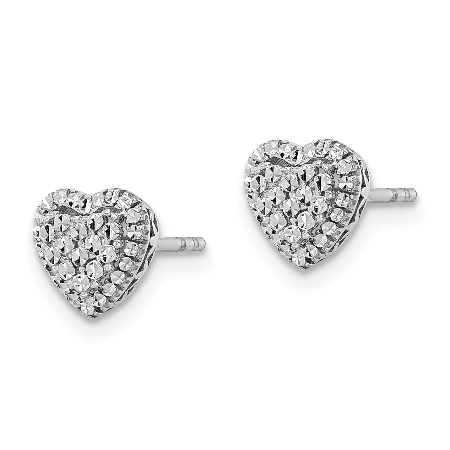 14k White Polished Diamond-cut Heart Post Earrings Secondary image