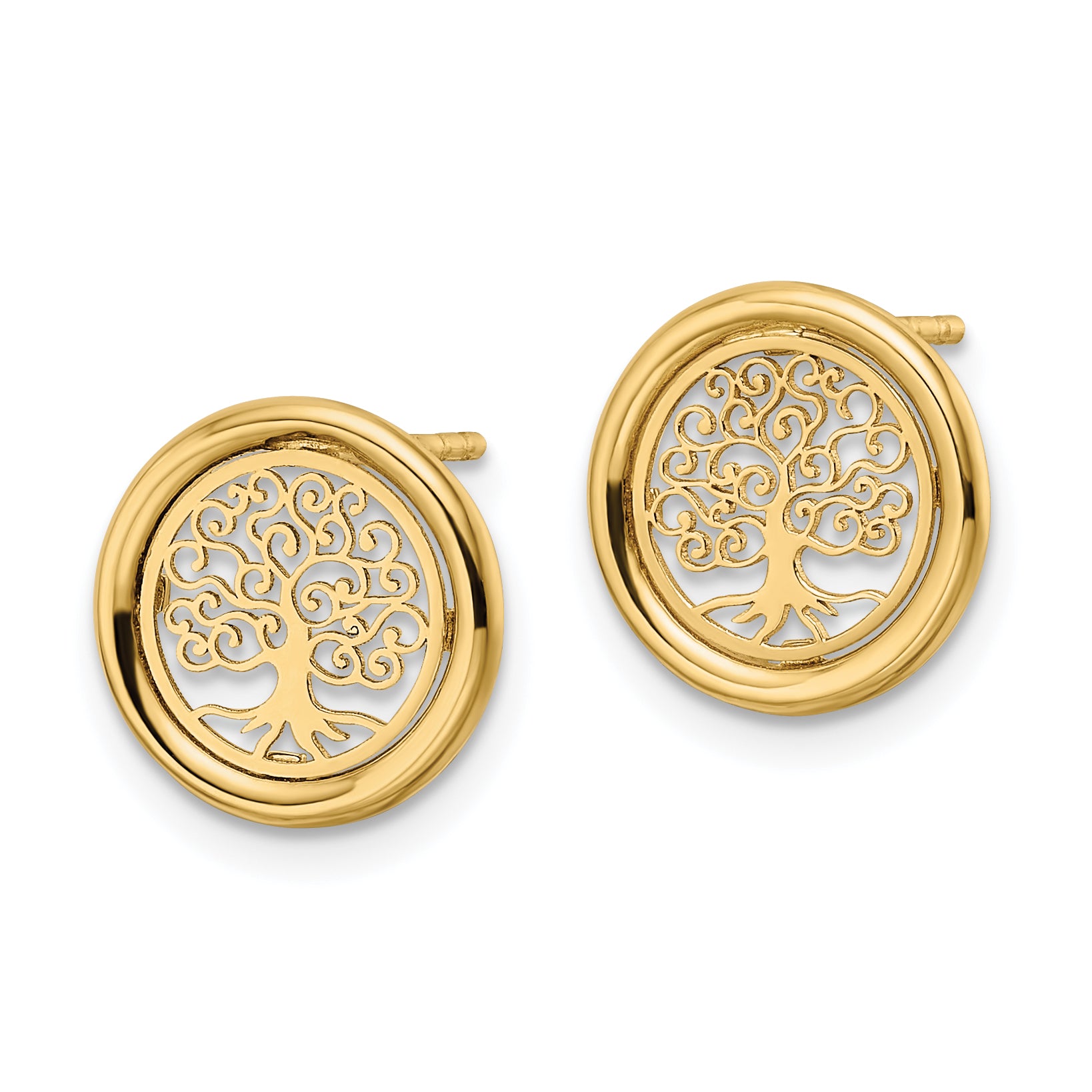 14k Polished Tree of Life in Circle Post Earrings Secondary image