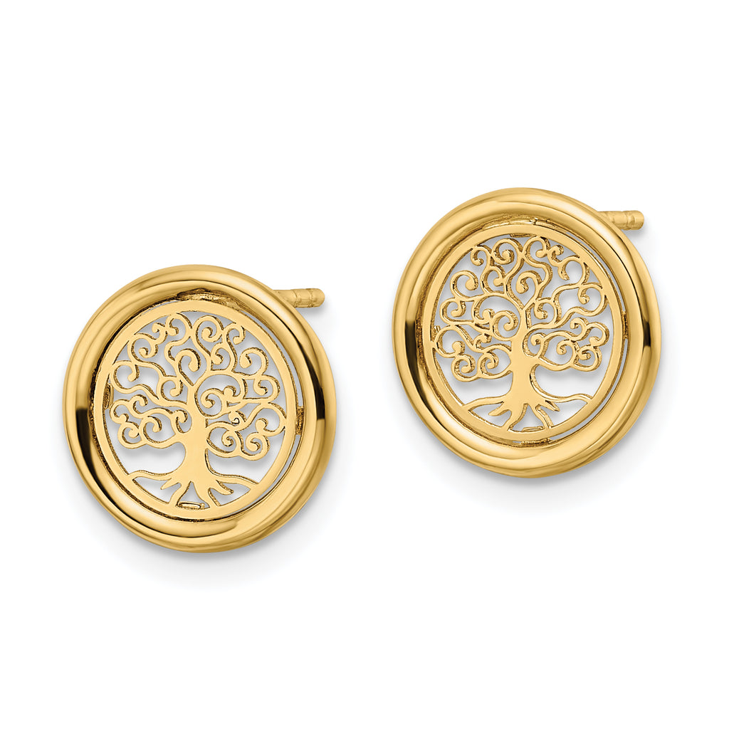 14k Polished Tree of Life in Circle Post Earrings
