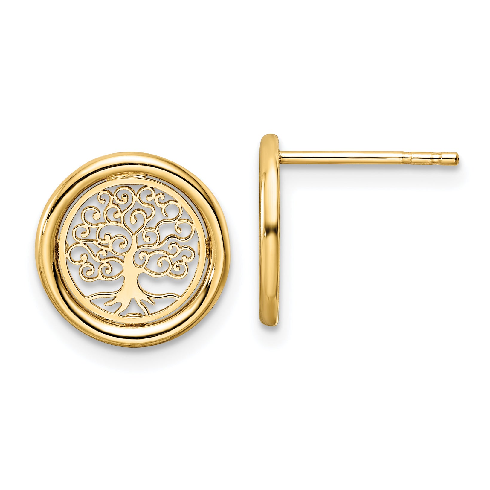 14k Polished Tree of Life in Circle Post Earrings Main image