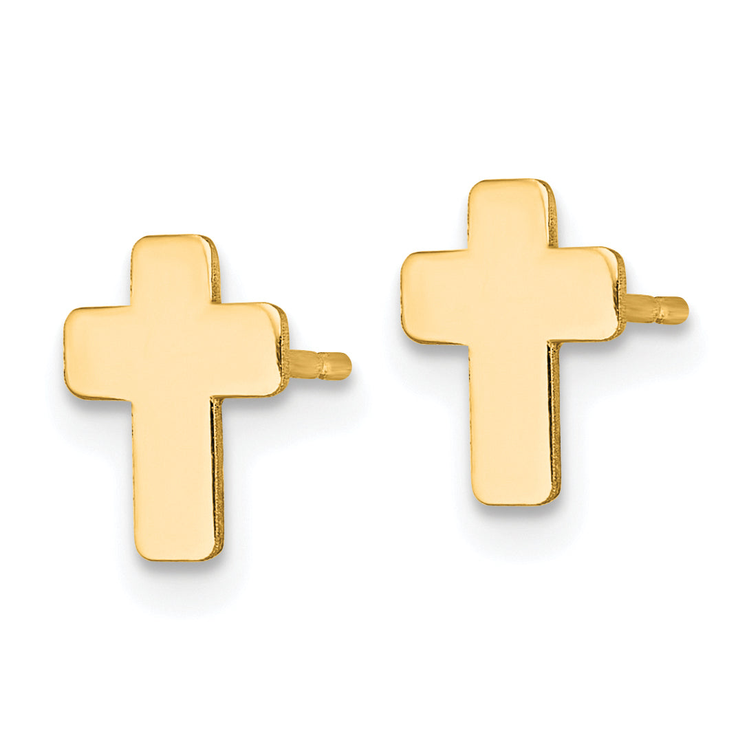 14k Gold Polished Cross Post Earrings