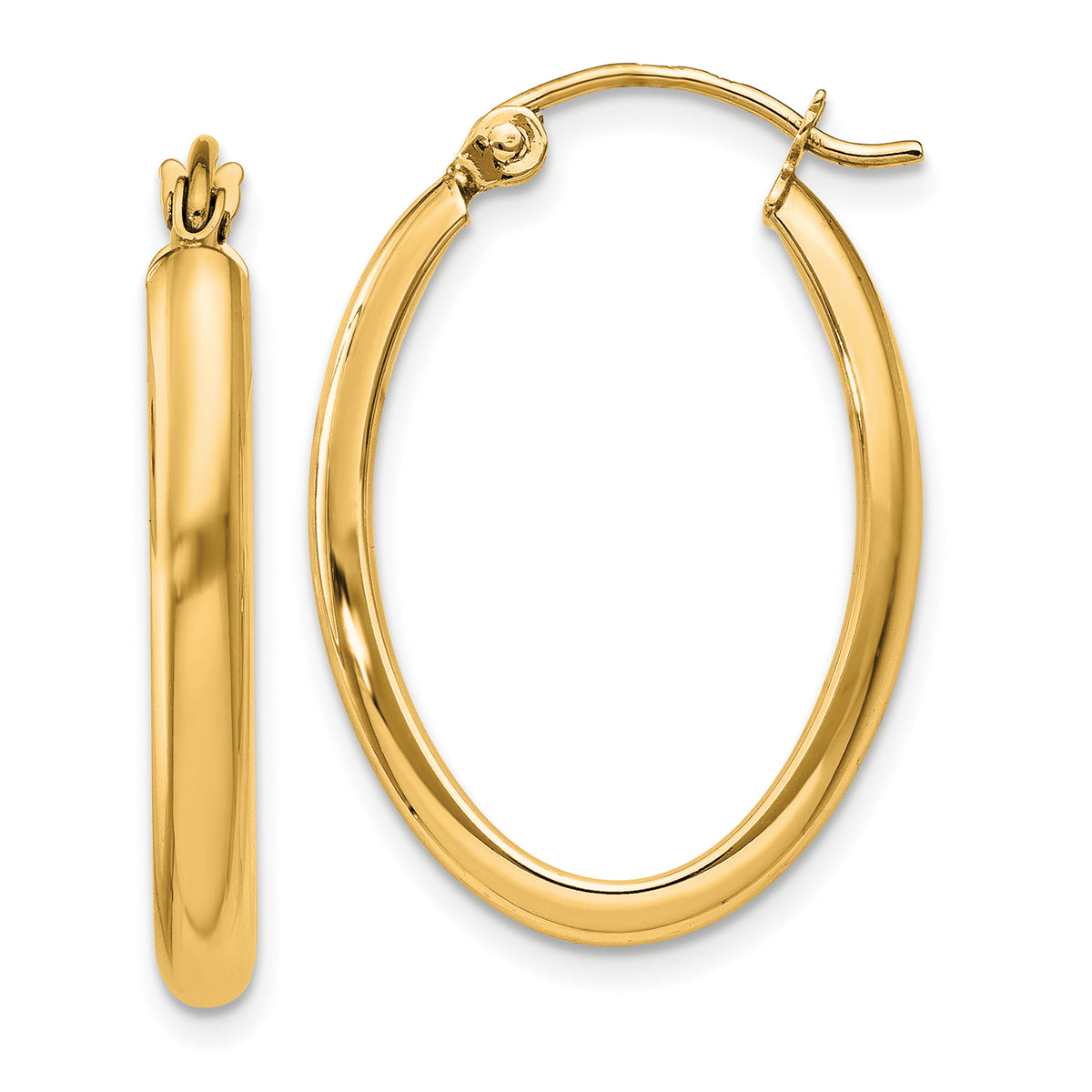 14k Polished 2.75mm Oval Tube Hoop Earrings