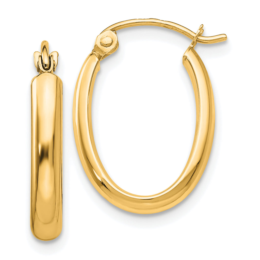 14k Polished 2.75mm Oval Tube Hoop Earrings