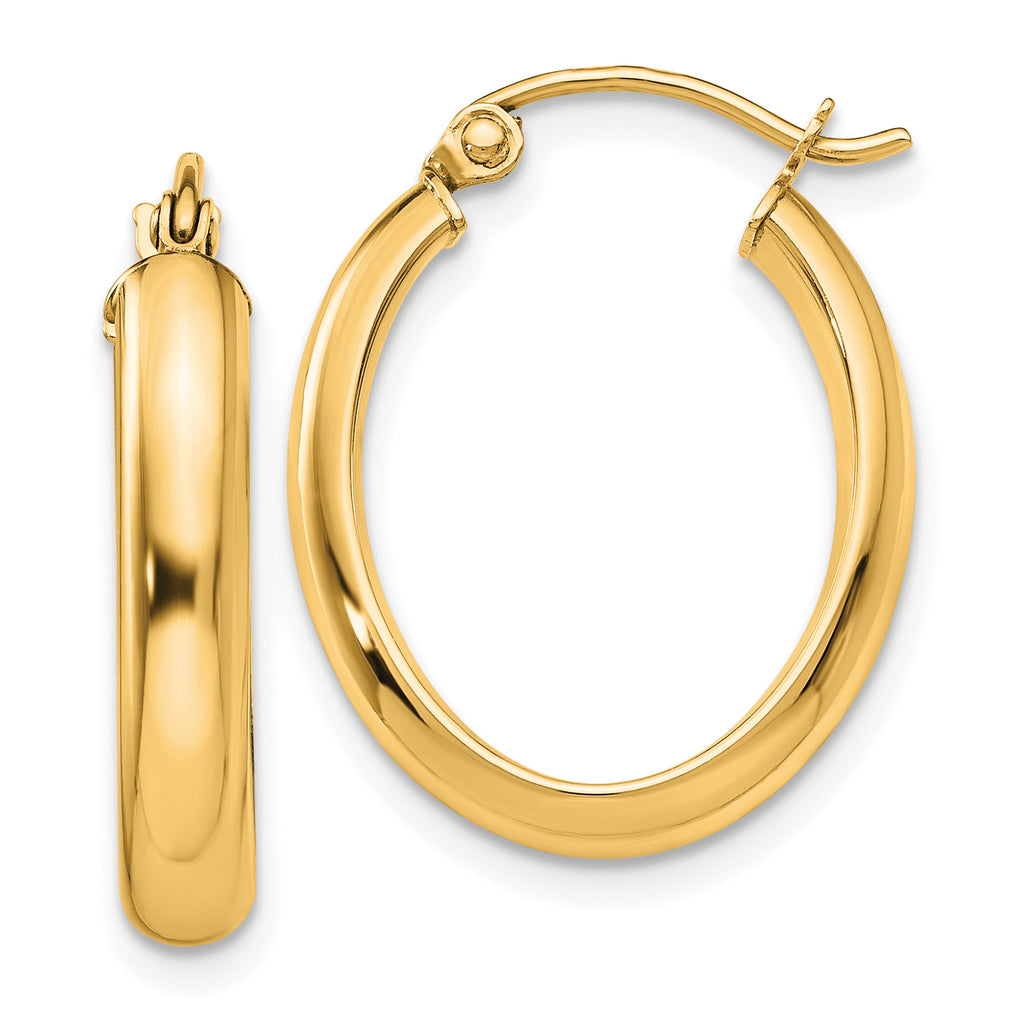 14k Polished 3.75mm Oval Tube Hoop Earrings