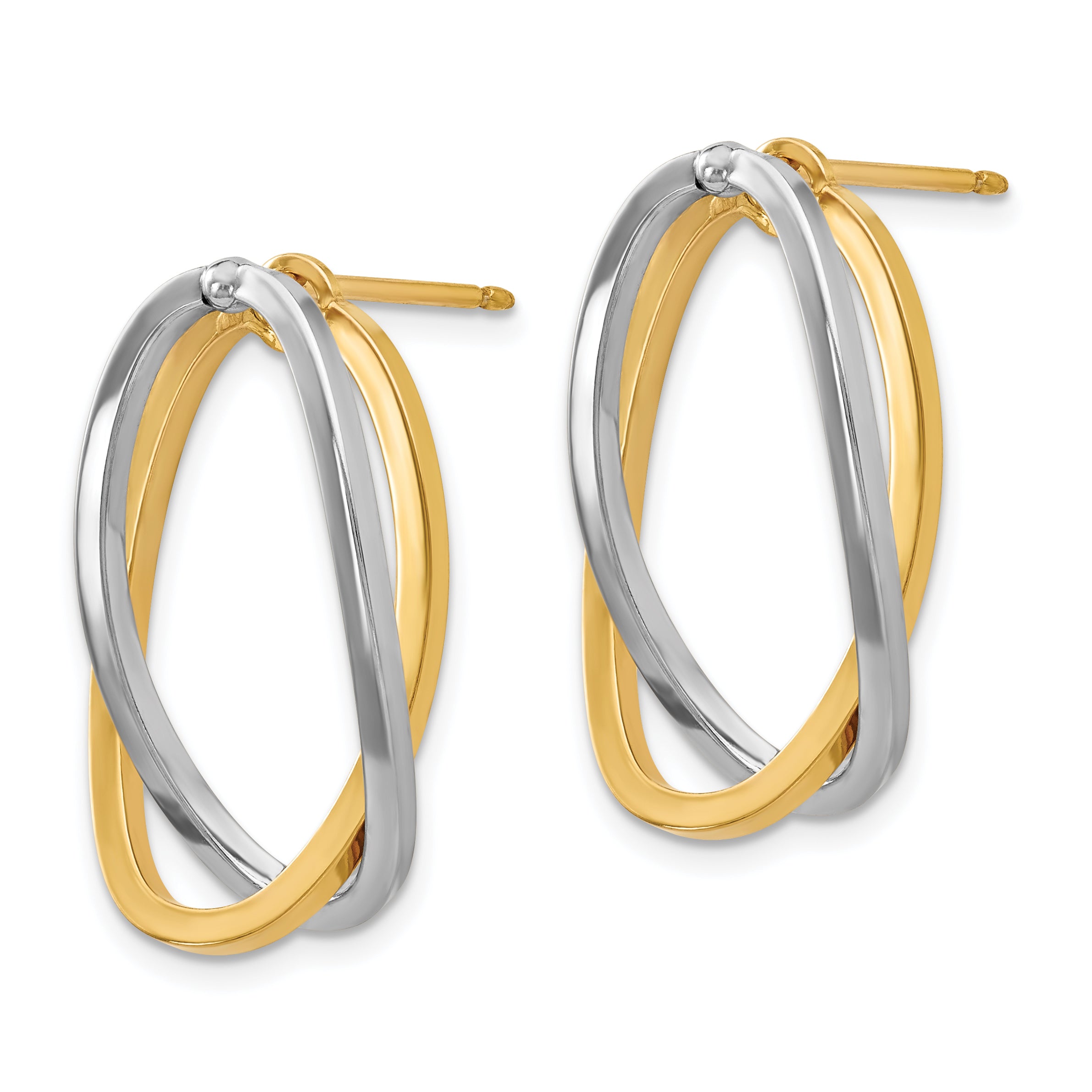 14k Two-Tone Polished Versatile Oval Post Earrings