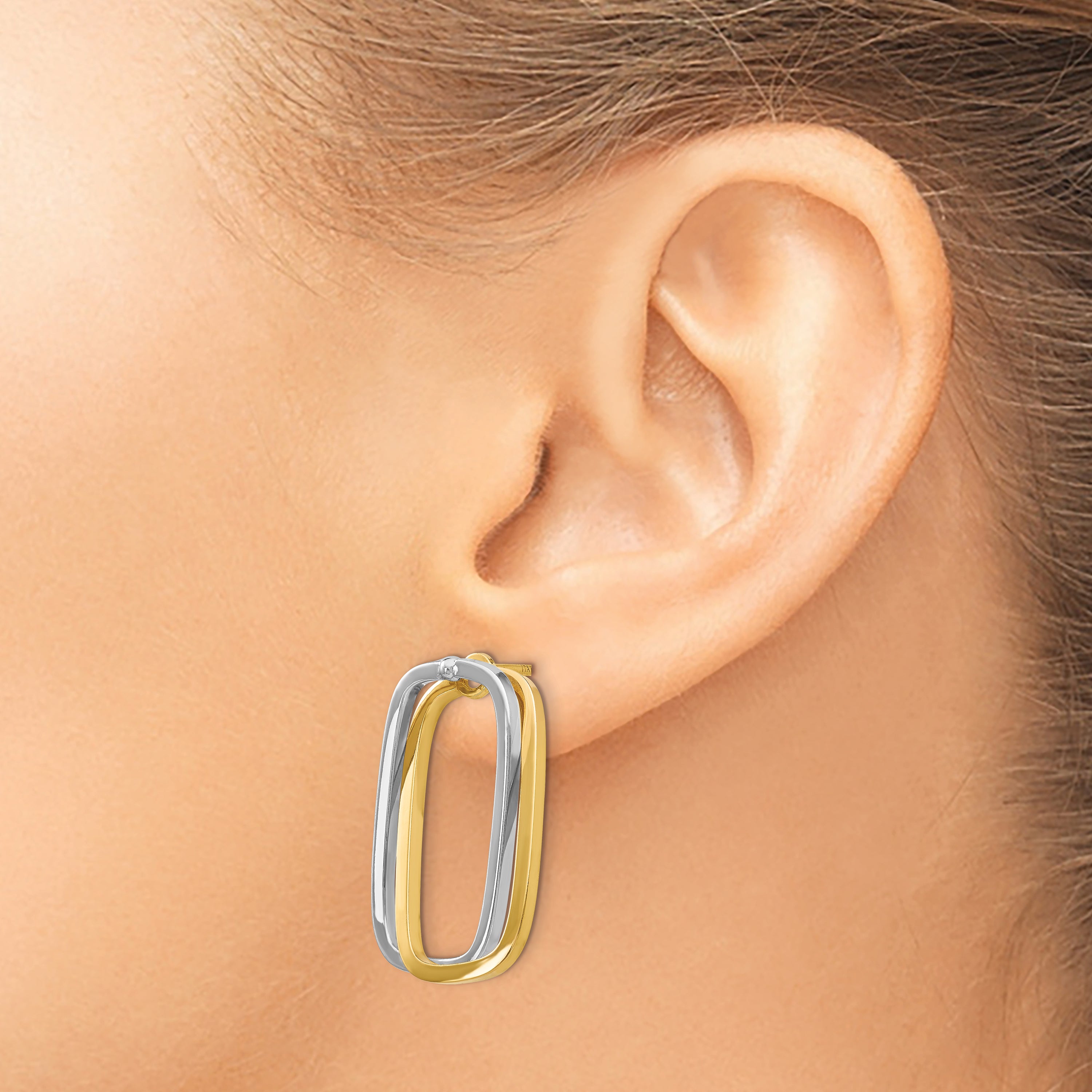 14k Two-Tone Fancy Versatile Rectangle Post Earrings