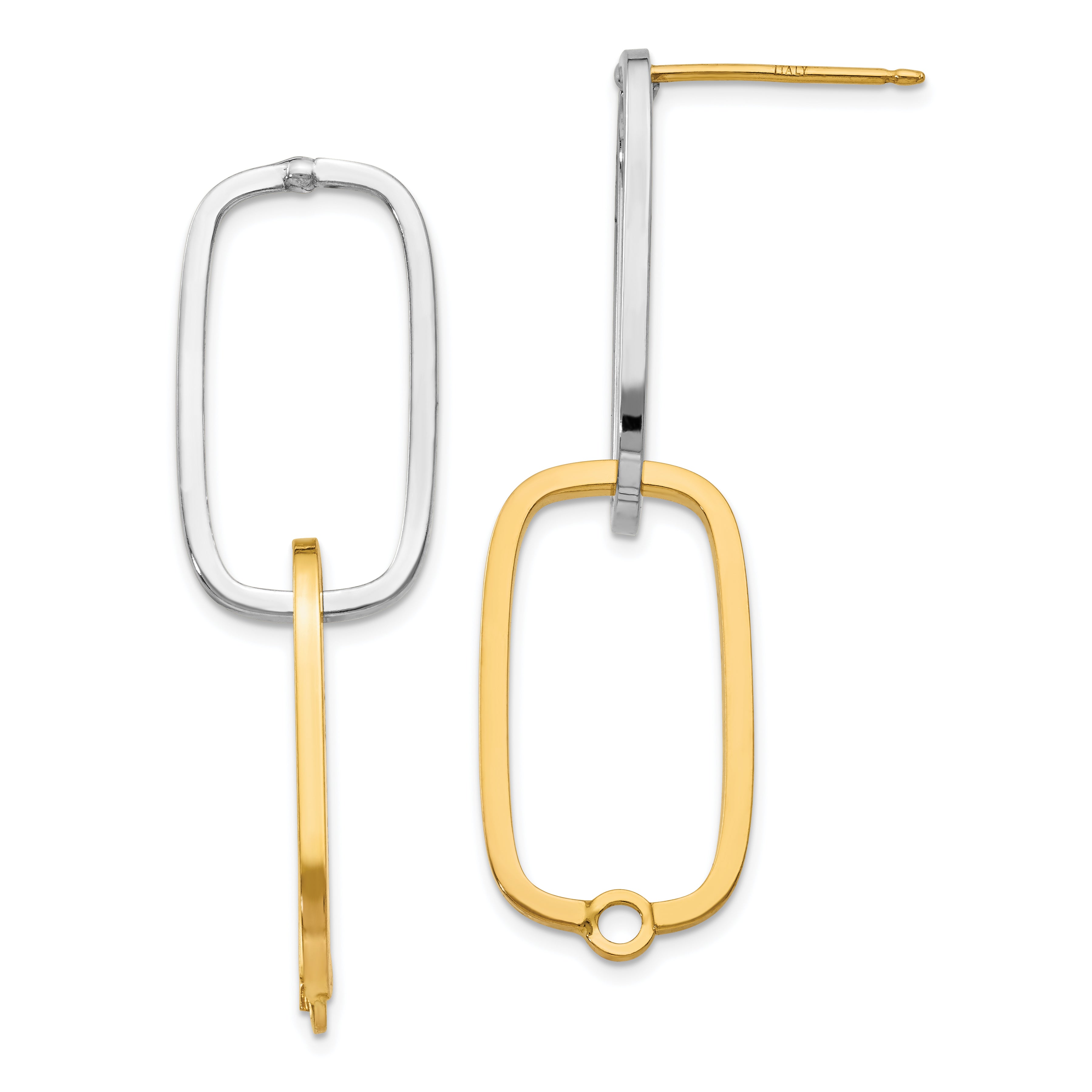 14k Two-Tone Fancy Versatile Rectangle Post Earrings