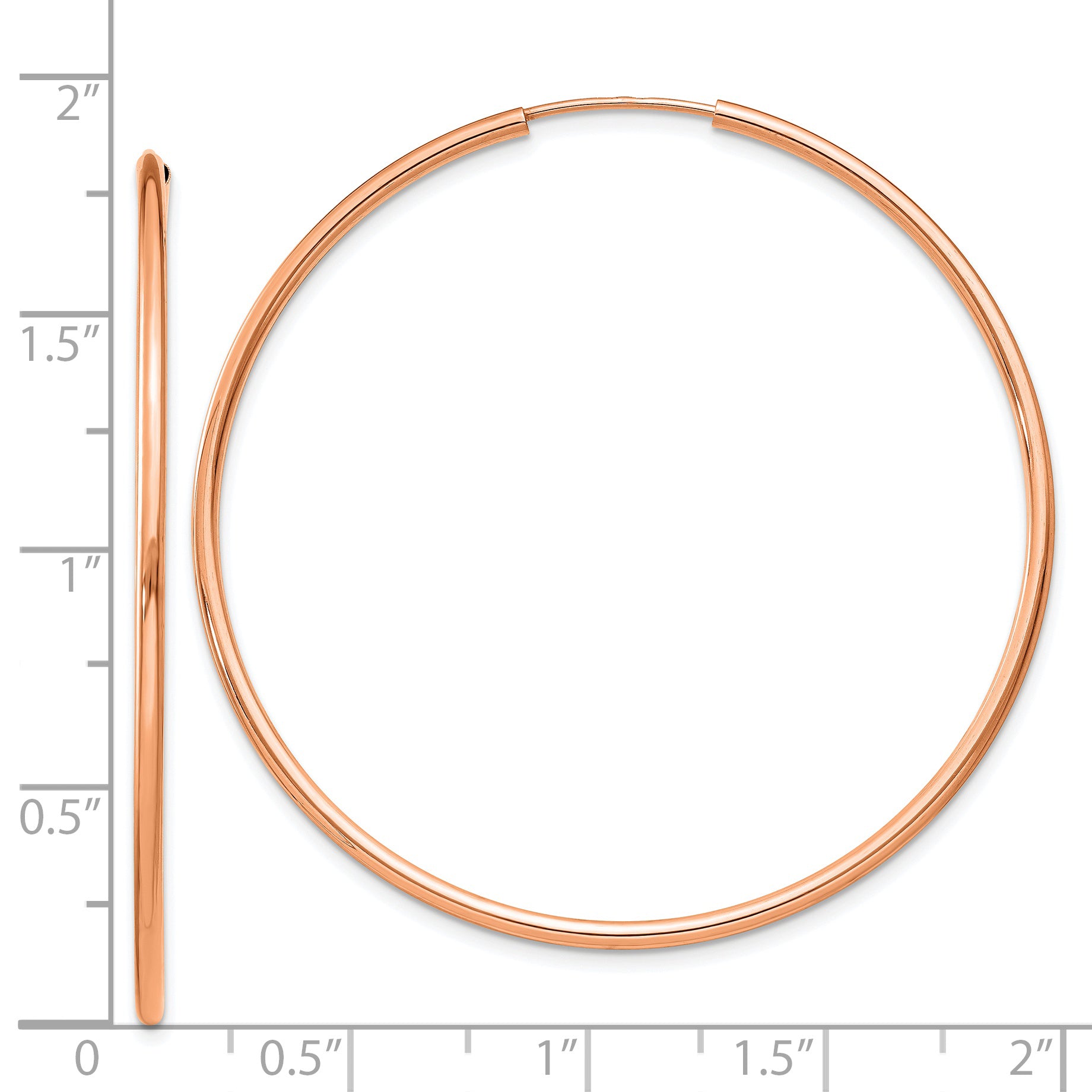 14k Rose Gold 1.50mm Polished Endless Tube Hoop Earrings