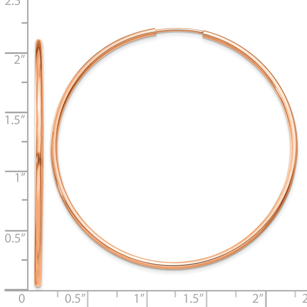 14k Rose Gold 1.50mm Polished Endless Tube Hoop Earrings
