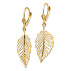 14K Polished Cut-out Leaf Dangle Leverback Earrings