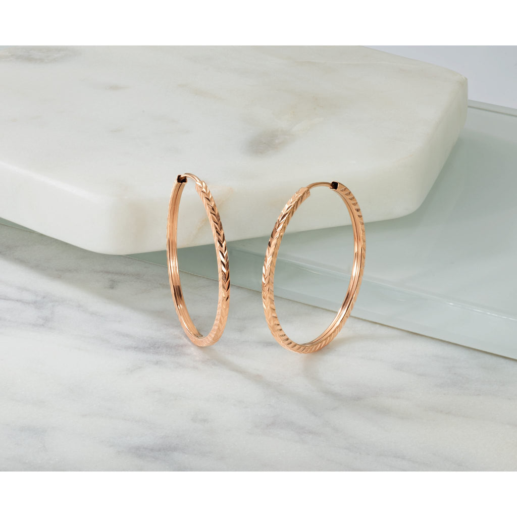 Square Tube Endless Hoop Earrings in 14K Rose Gold, 30mm Diamond-Cut - Sophia Jewelers