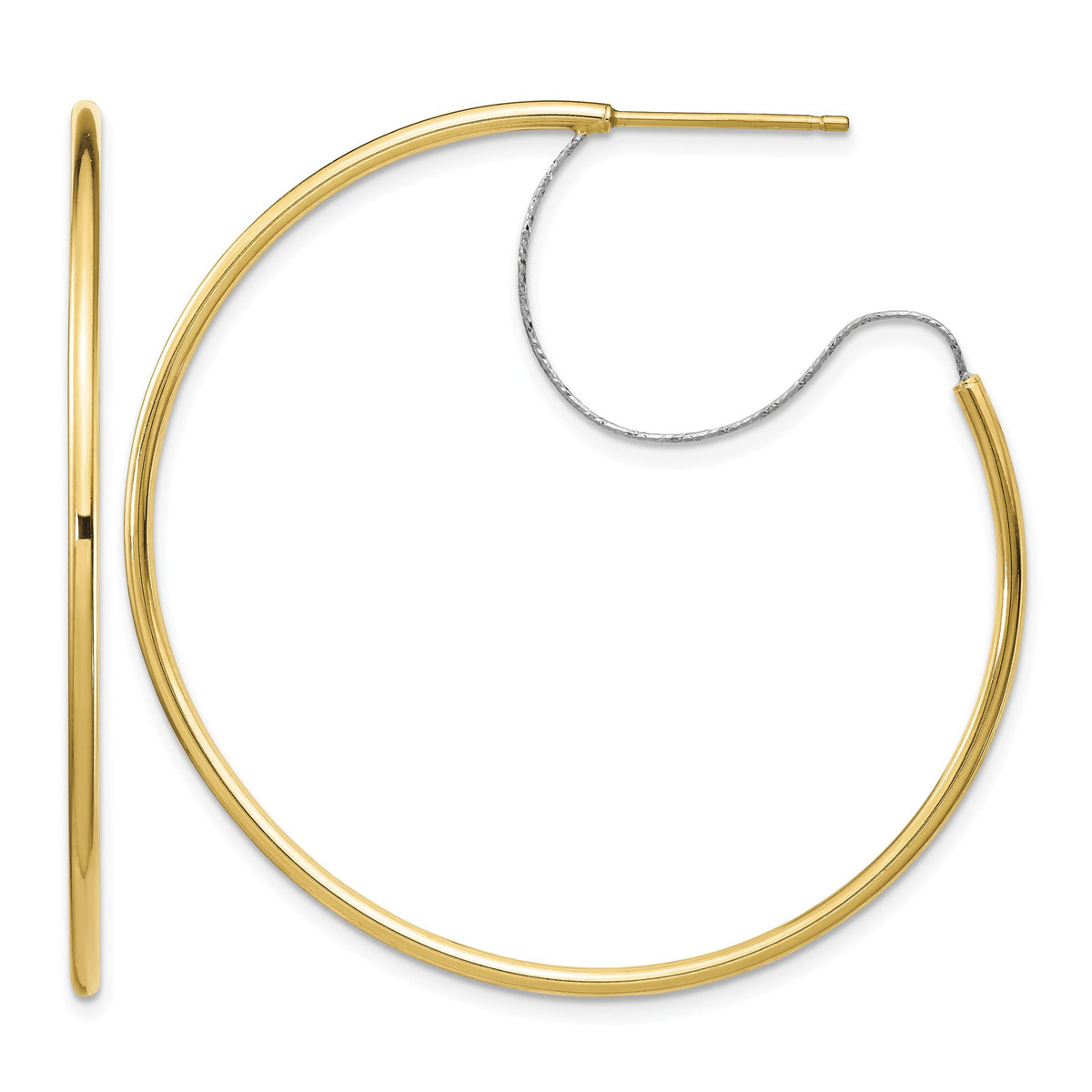 Large Wire Hoop Earrings in 14K Two-Tone Gold, 45mm Diamond-Cut - Sophia Jewelers