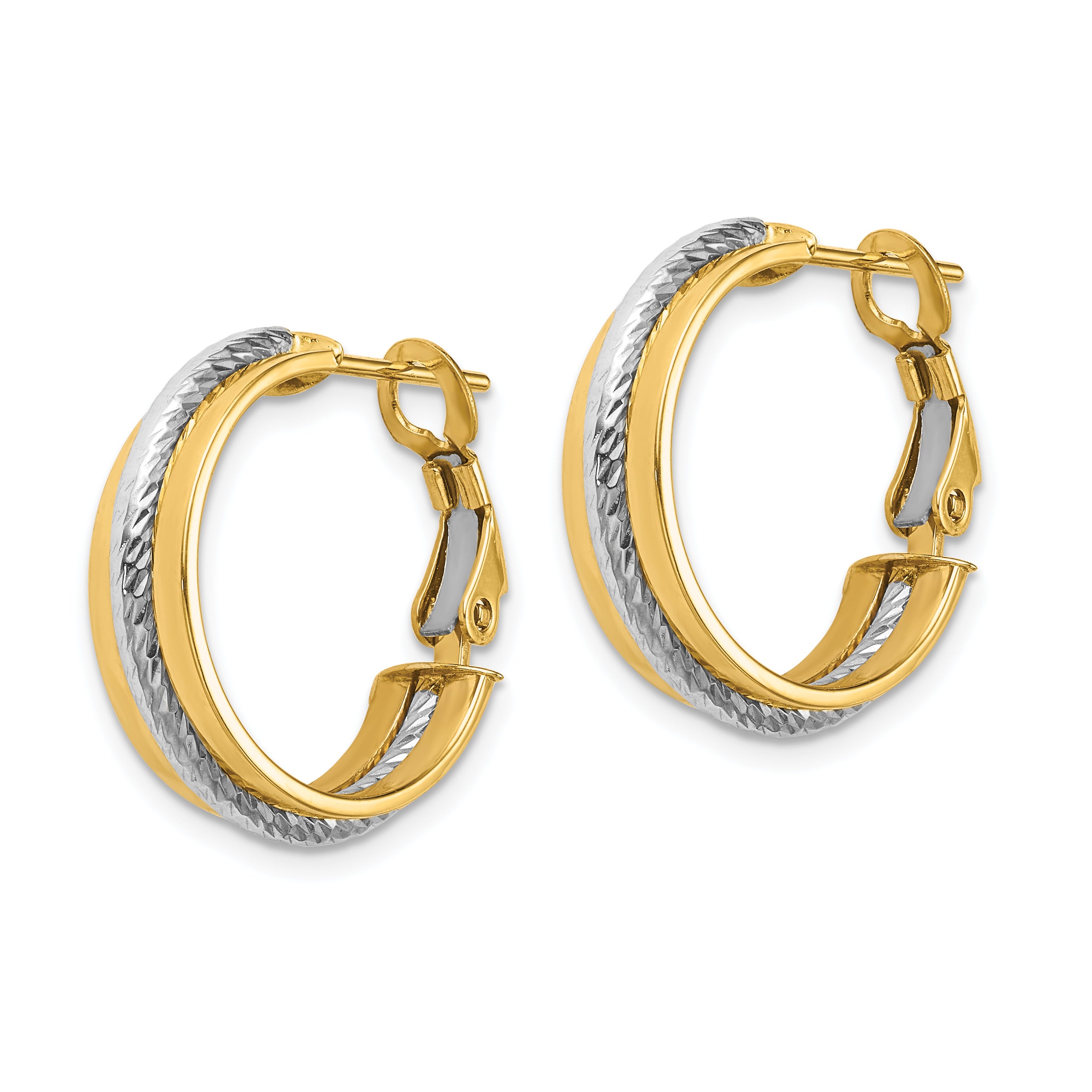 14K Two-tone Polished Diamond-Cut Hoop Earrings Secondary image