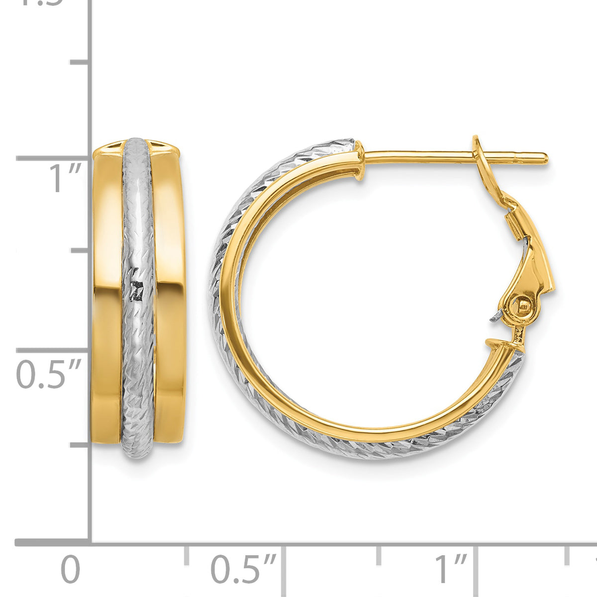 Omega Back Tube Hoop Earrings in 14K Two-Tone Gold, 20mm Diamond-Cut - Sophia Jewelers