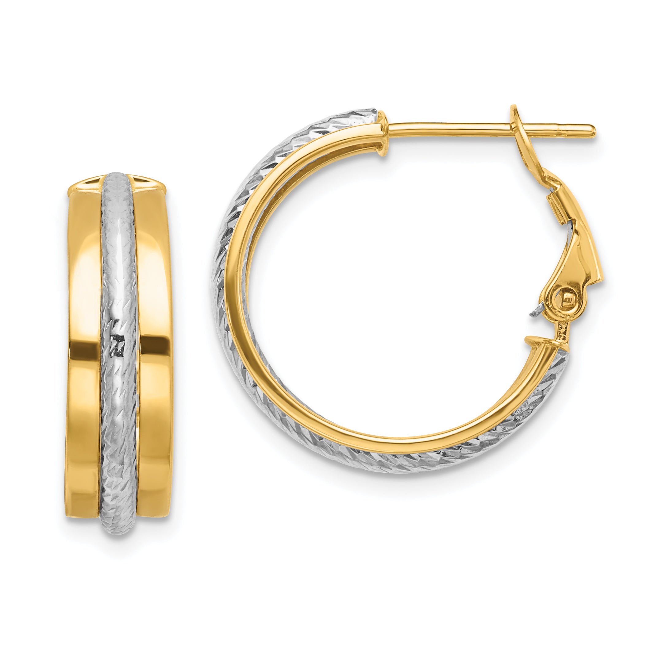 14K Two-tone Polished Diamond-Cut Hoop Earrings Main image