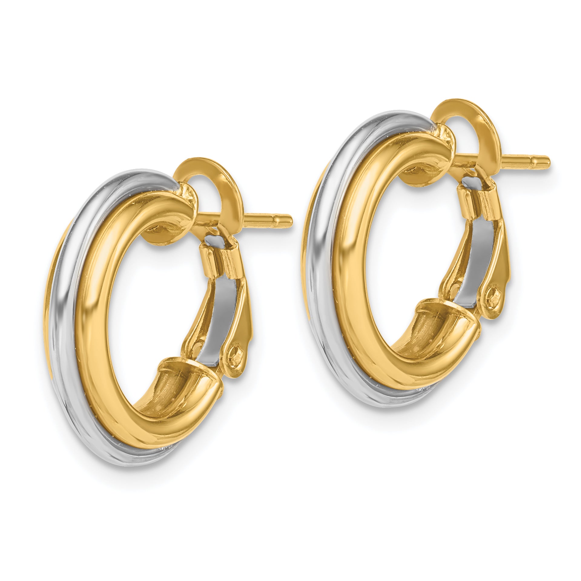 14K Two-tone 17mm Polished Omega Back Hoop Earrings Secondary image