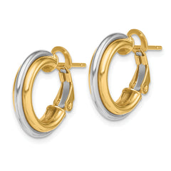 14K Two-tone 17mm Polished Omega Back Hoop Earrings