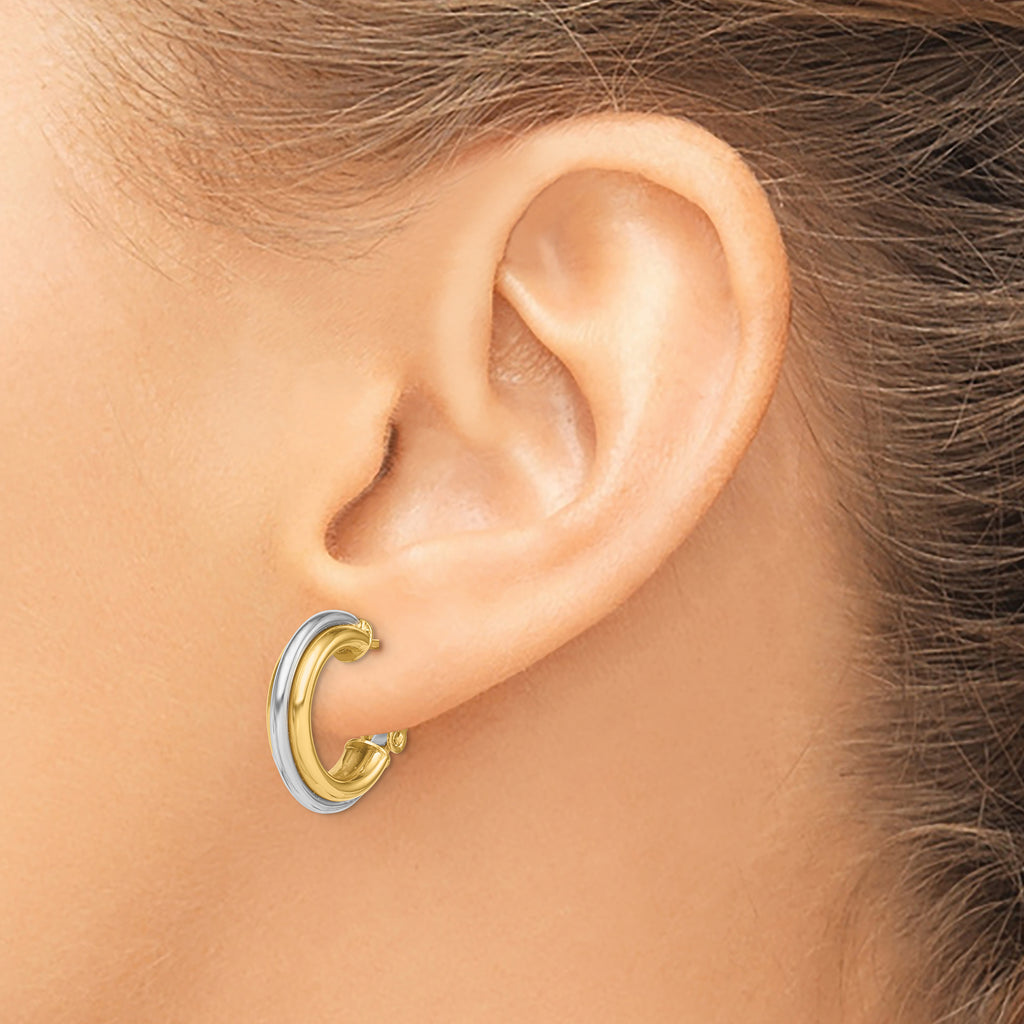 14K Two-tone 17mm Polished Omega Back Hoop Earrings