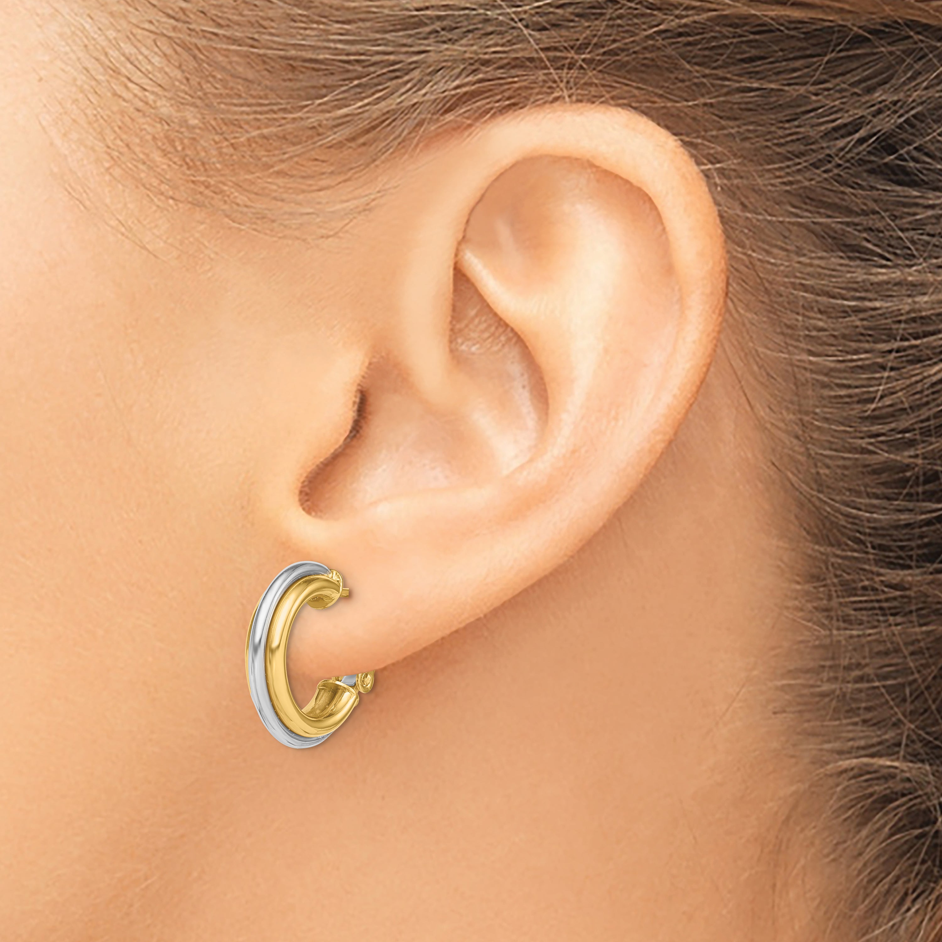 14K Two-tone 17mm Polished Omega Back Hoop Earrings