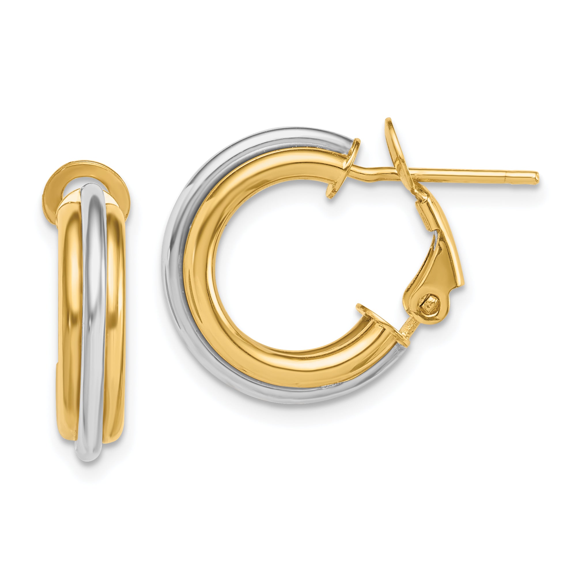 14K Two-tone 17mm Polished Omega Back Hoop Earrings Main image