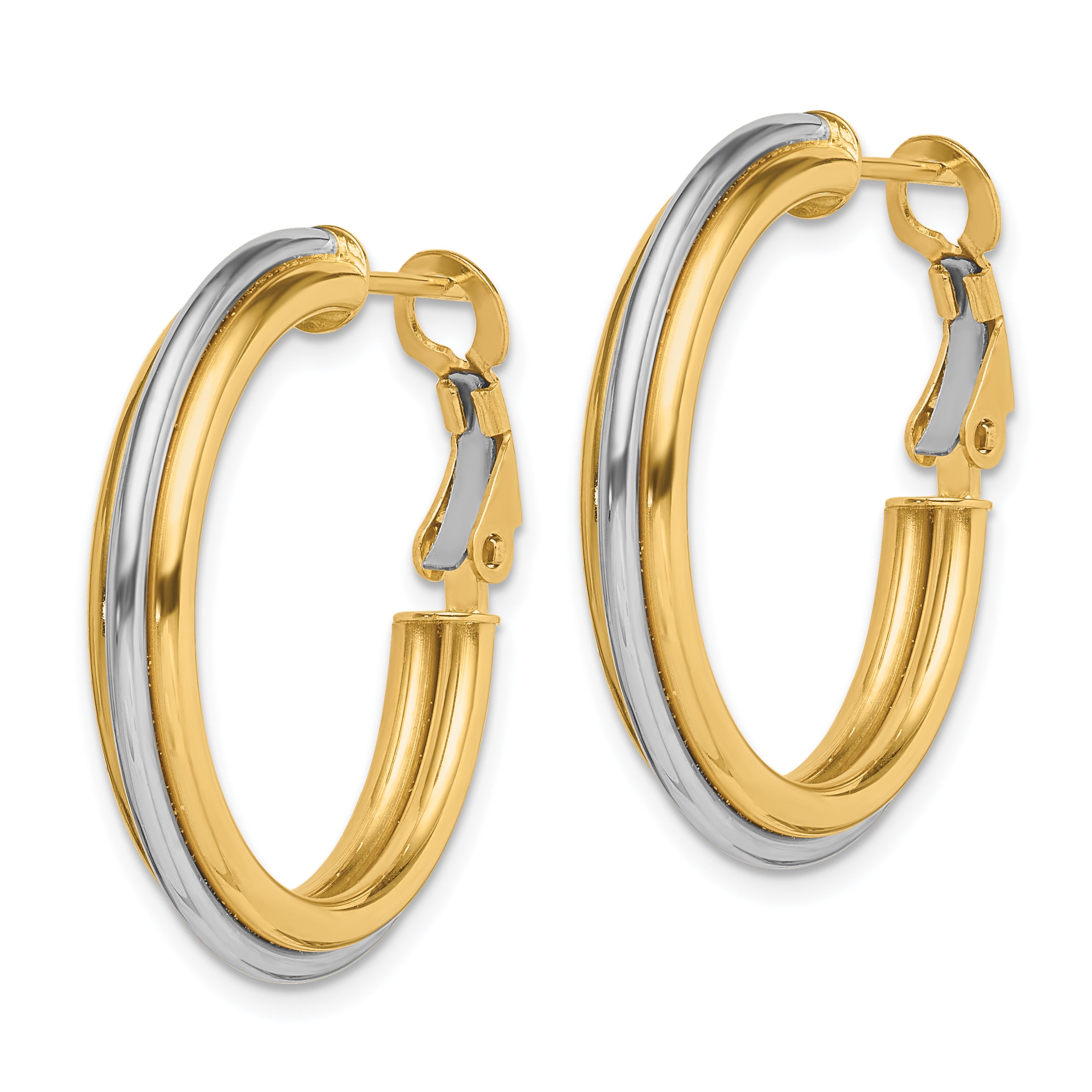 14K Two-tone 28mm Polished Omega Back Hoop Earrings Secondary image
