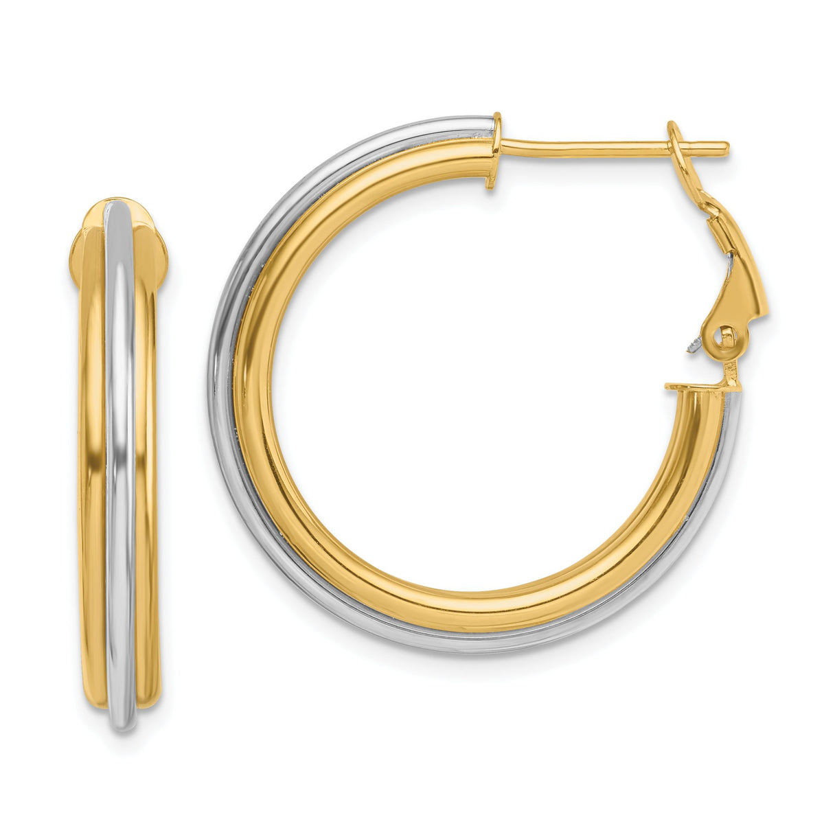 Omega Back Hoop Earrings in 14K Two-Tone Gold, 28mm - Sophia Jewelers Main image