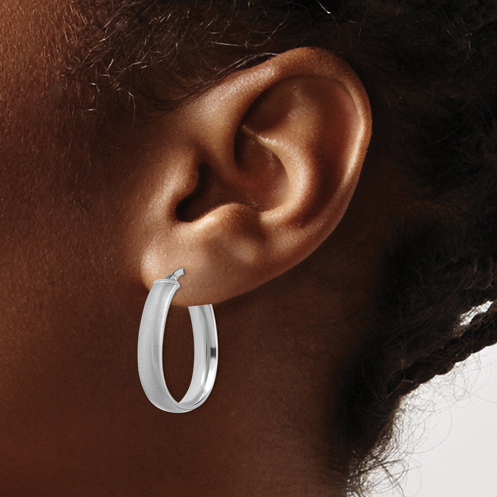 14K White Gold 4.85x18.5mm Satin Teardrop Hoop Earrings