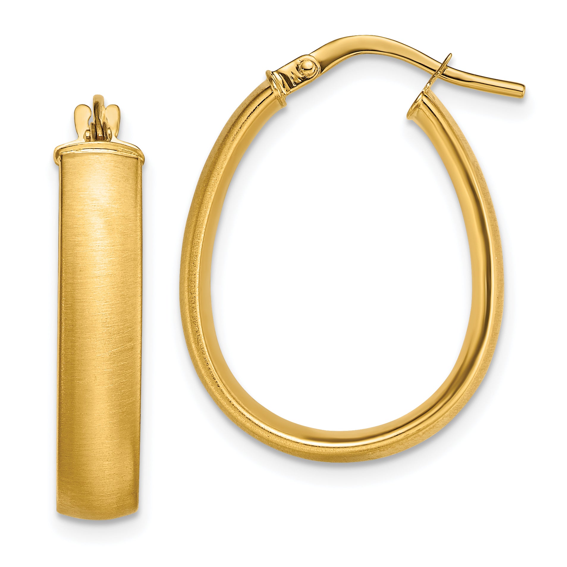 14K 4.85x18.5mm Satin and Polished Teardrop Hoop Earrings Main image