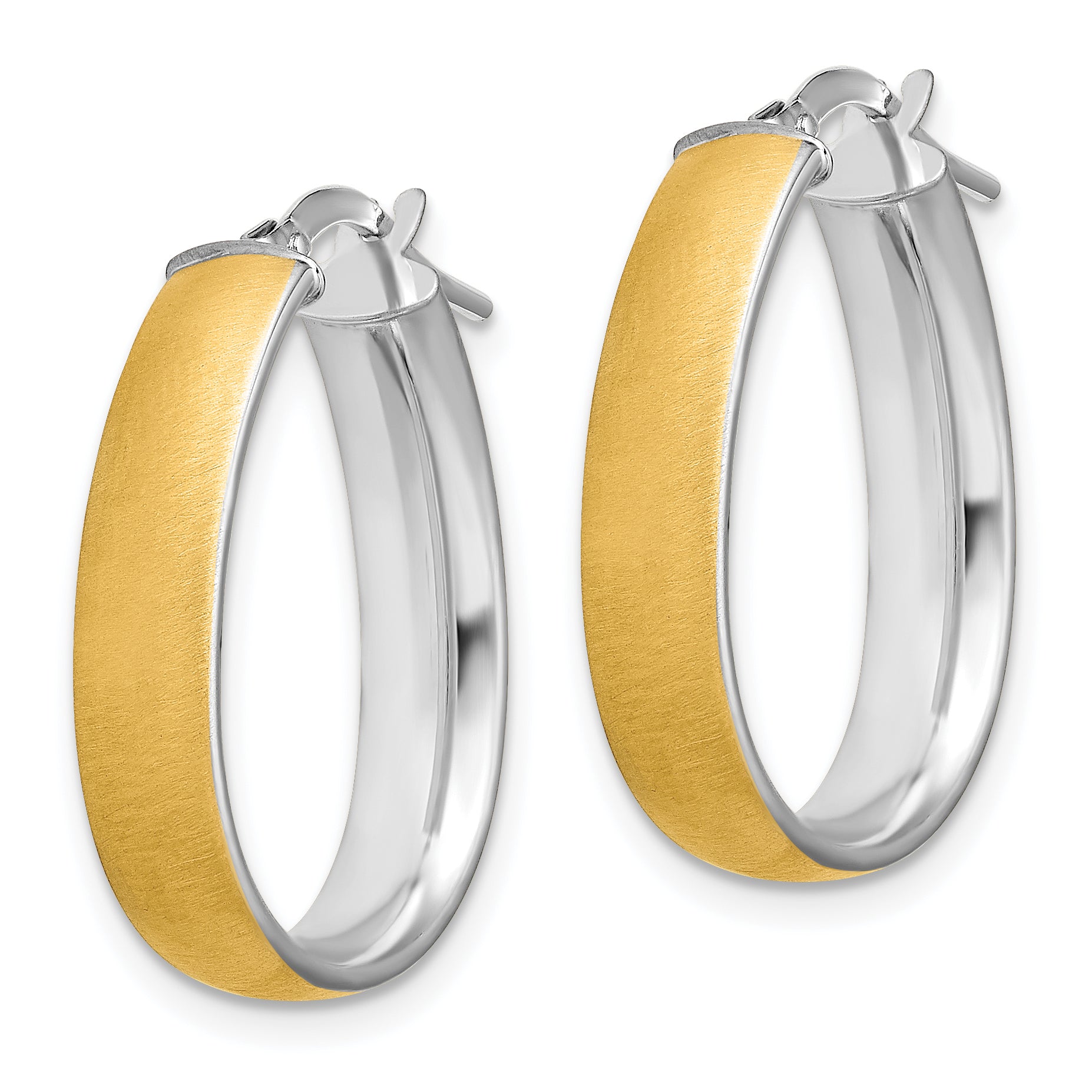 14K and White Rhodium 4.85x18.5mm Satin and Polished Teardrop Hoop Earrings Secondary image