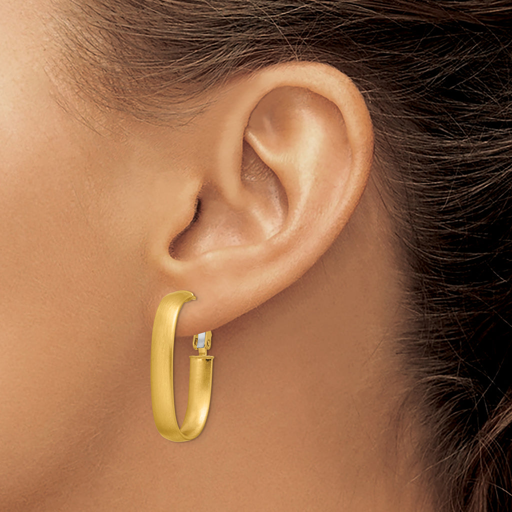 14K Satin Oval Omega Back Hoop Earrings