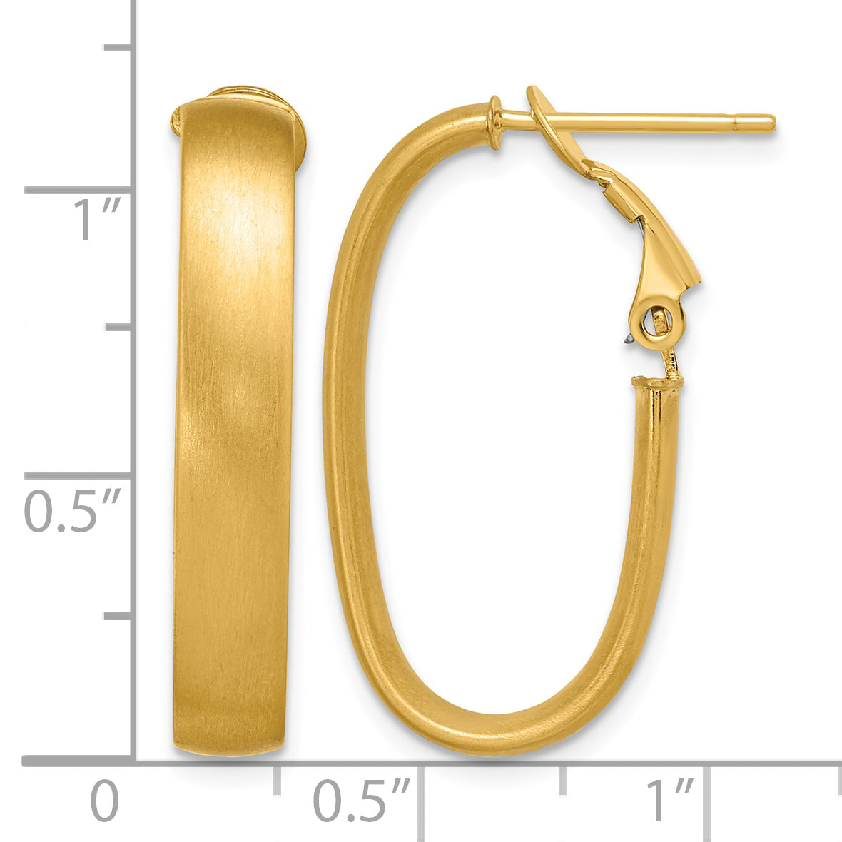 Oval Omega Back Hoop Earrings in 14K Yellow Gold, 15.7x28.75mm Satin - Sophia Jewelers