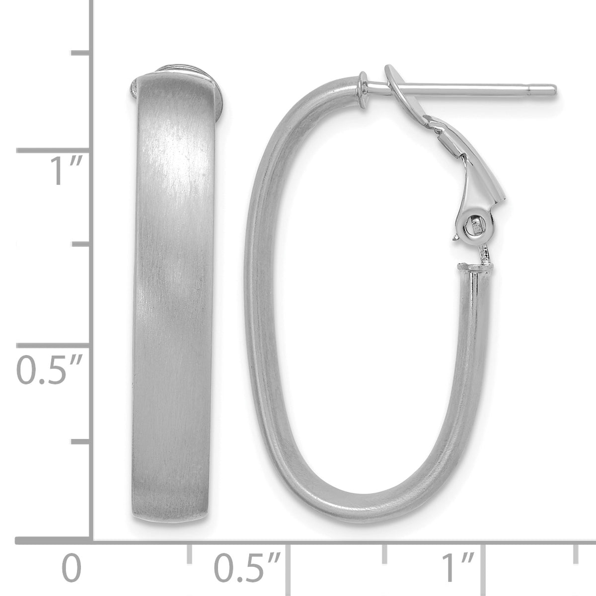 Oval Omega Back Hoop Earrings in 14K White Gold, 15.7x28.75mm Satin - Sophia Jewelers