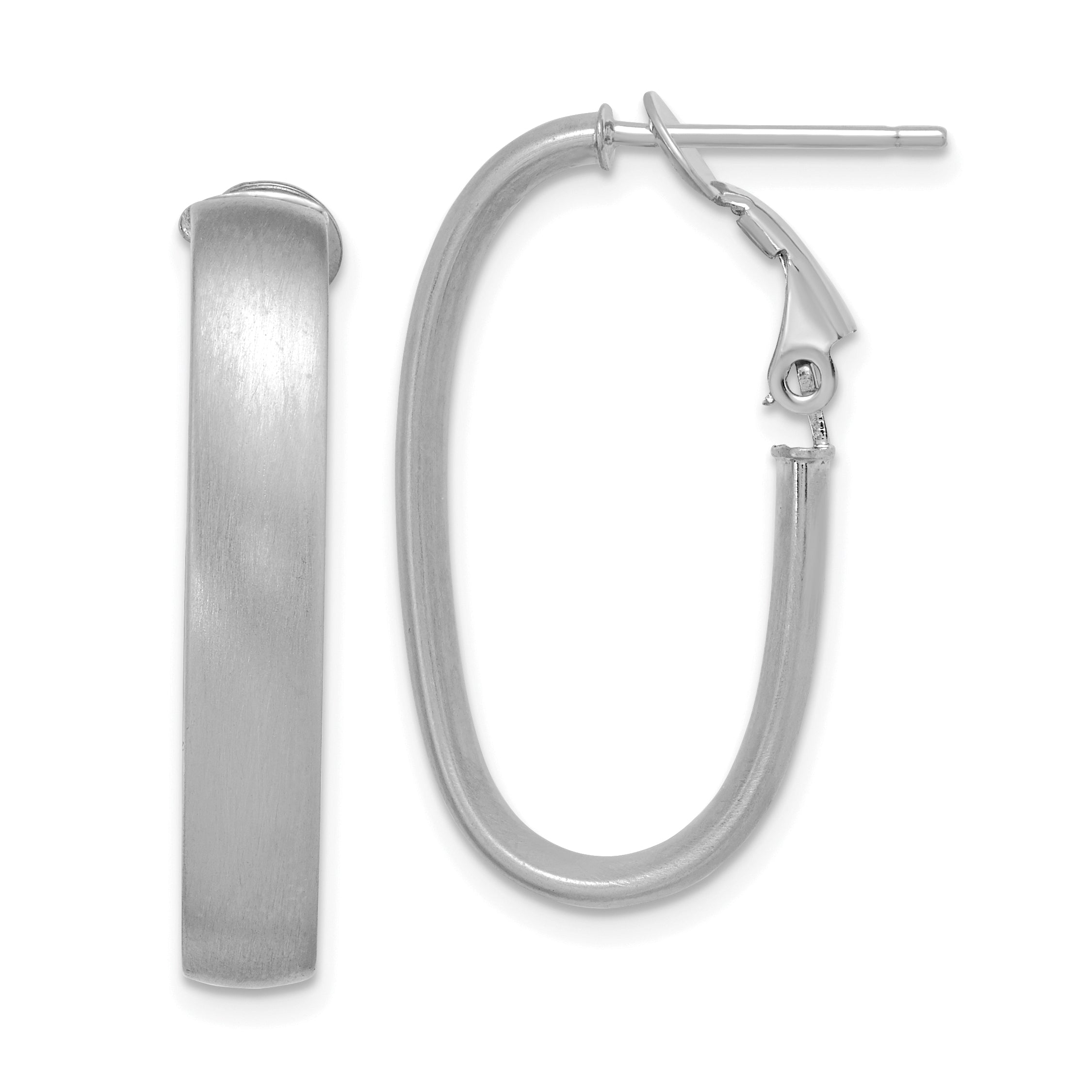 14K White Gold Satin Oval Omega Back Hoop Earrings Main image