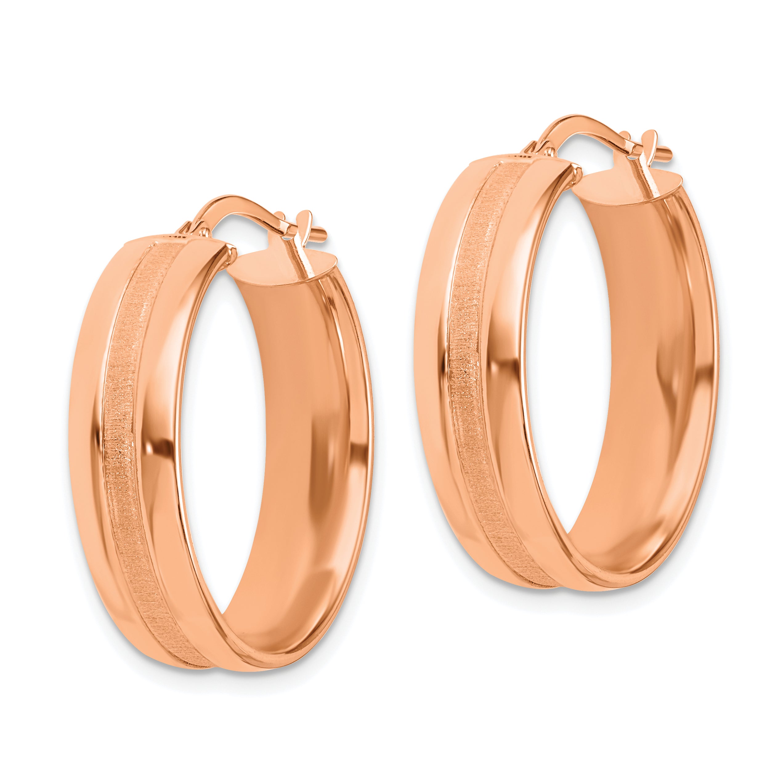 14K Rose Gold 25mm Satin and Polished Hoop Earrings Secondary image