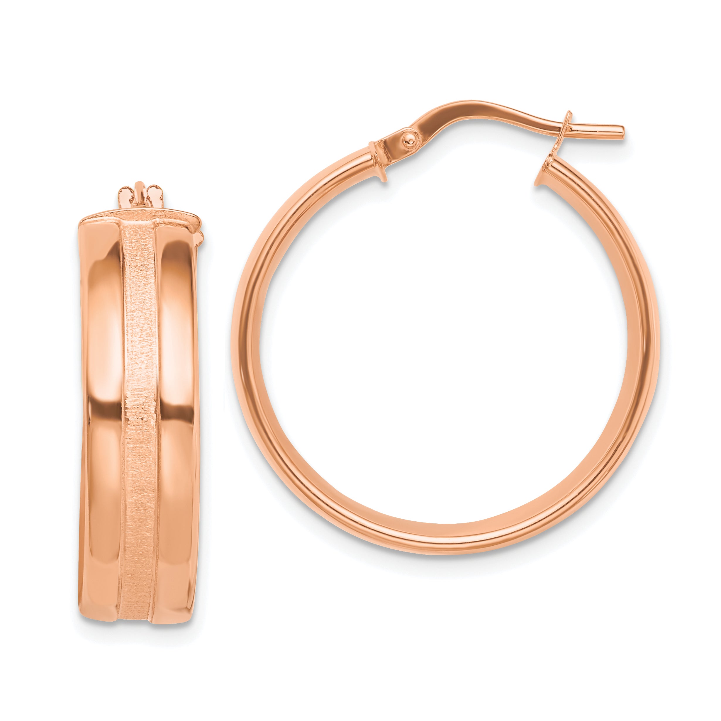 14K Rose Gold 25mm Satin and Polished Hoop Earrings Main image
