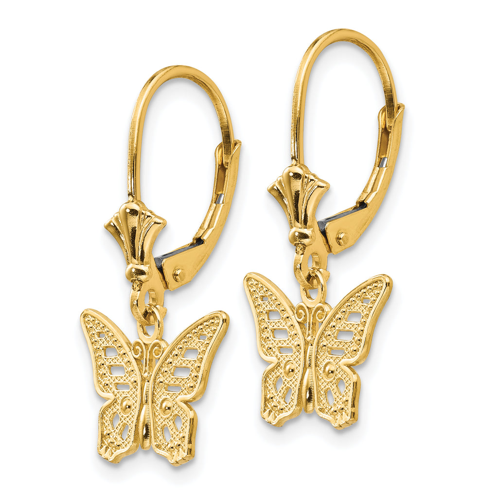 14K Butterfly Leverback Earrings