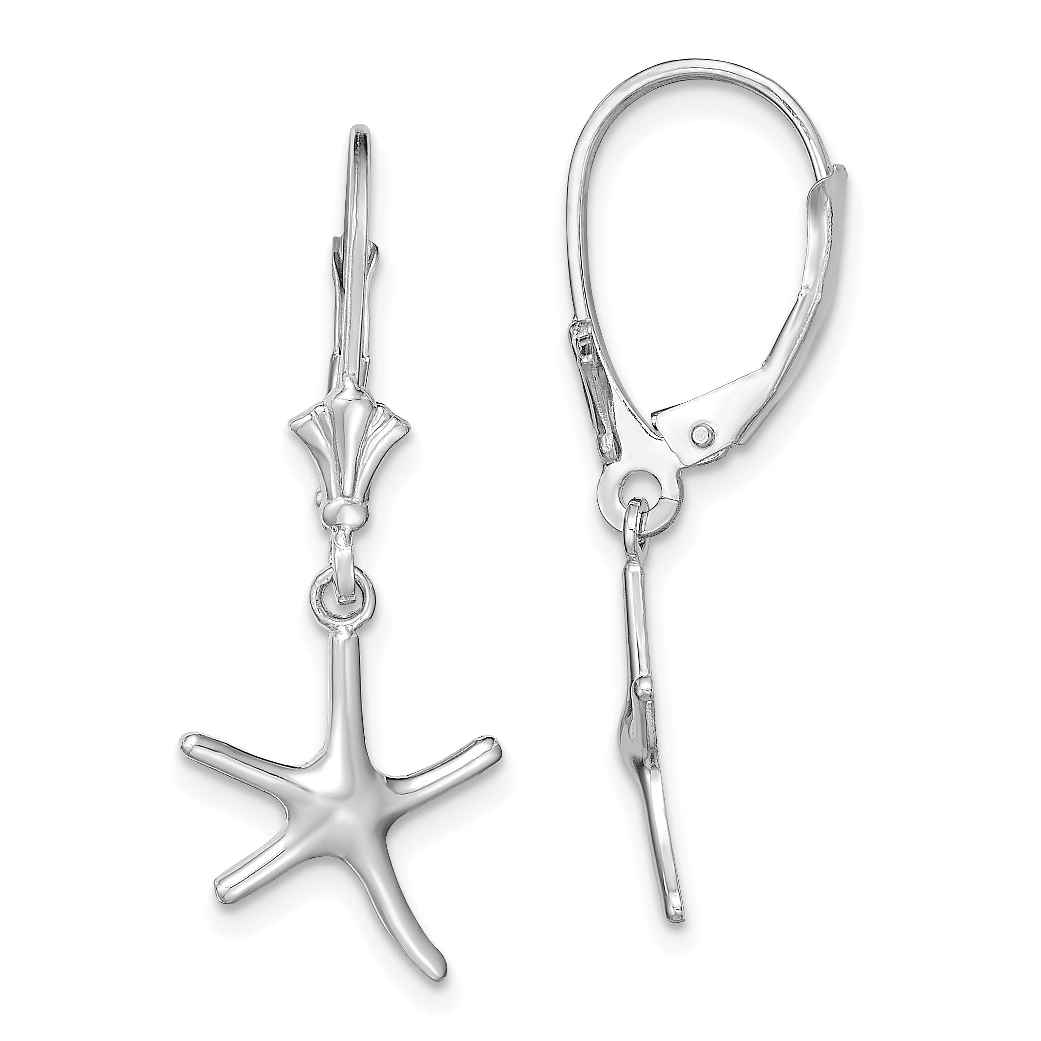 14K White Gold 3-D Mini Starfish Leverback Earrings Main image