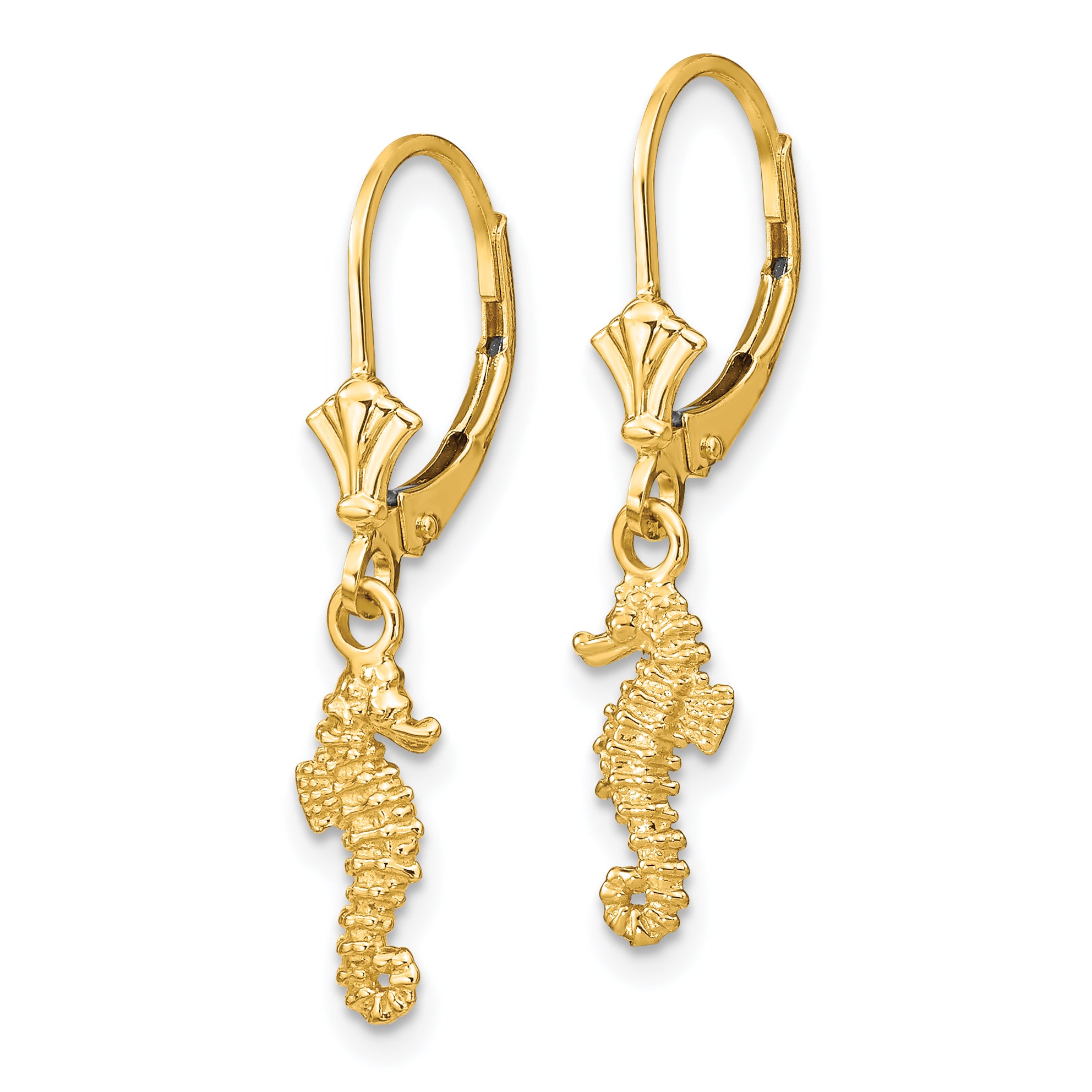 14k 3-D Seahorse Dangle Leverback Earrings Secondary image