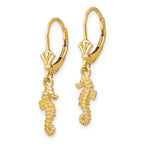 14k 3-D Seahorse Dangle Leverback Earrings