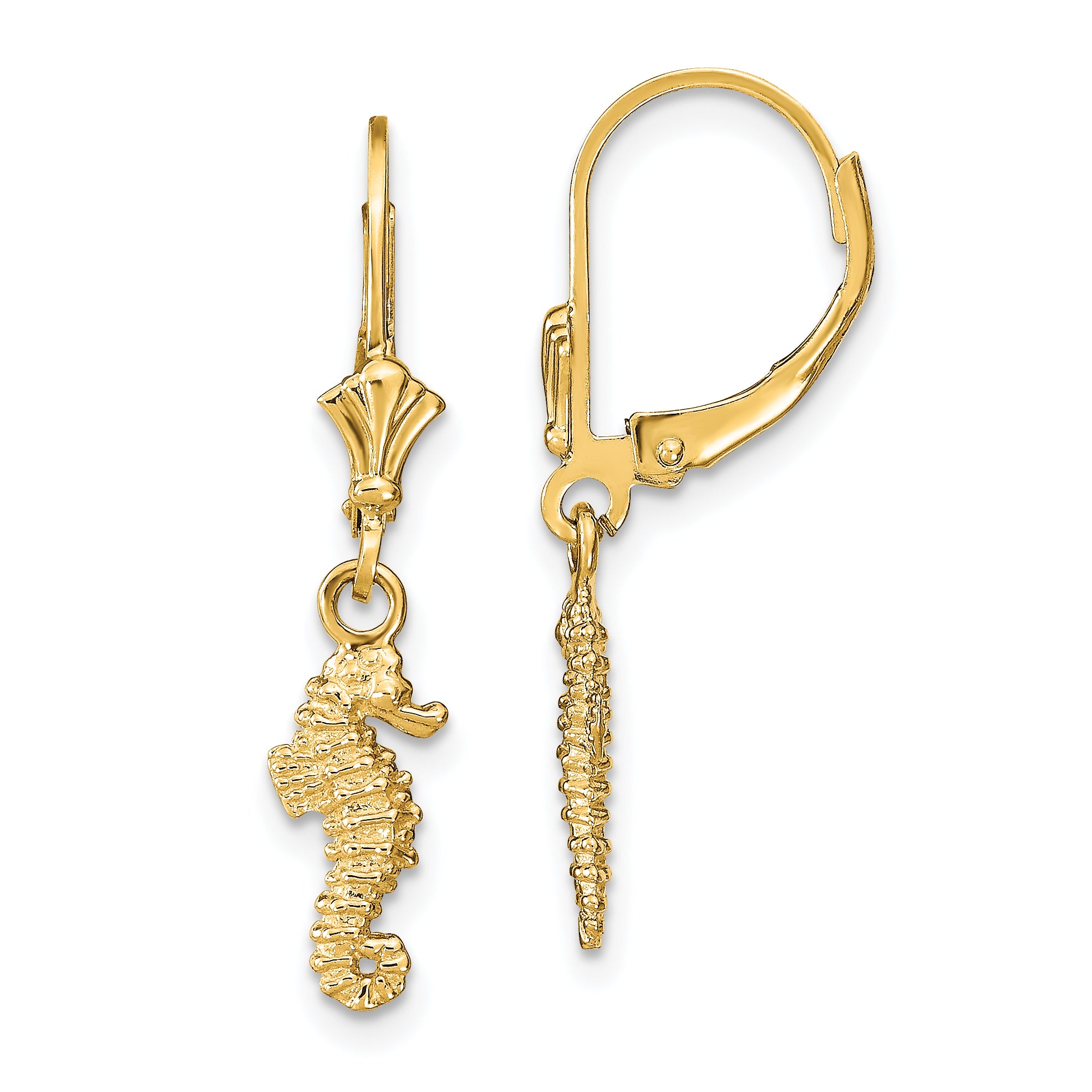 14k 3-D Seahorse Dangle Leverback Earrings Main image