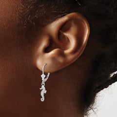 14K White Gold 3-D Seahorse Leverback Earrings