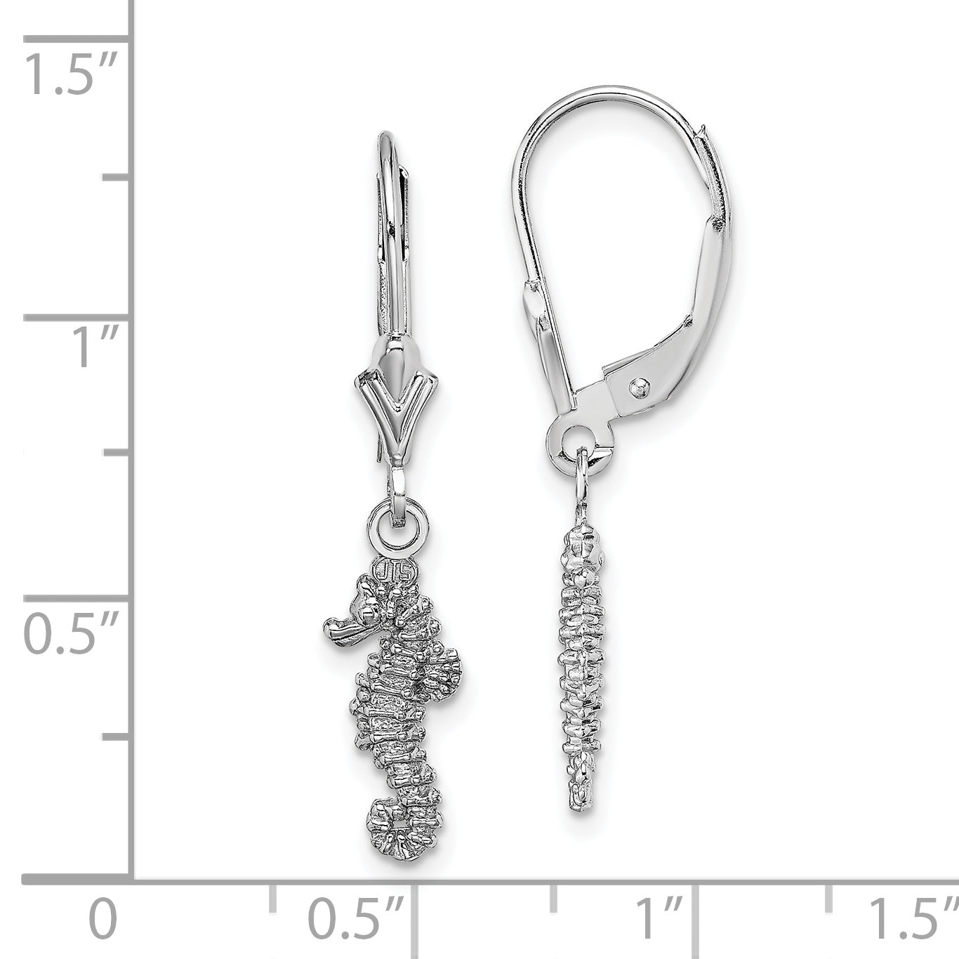 14K White Gold 3-D Seahorse Leverback Earrings