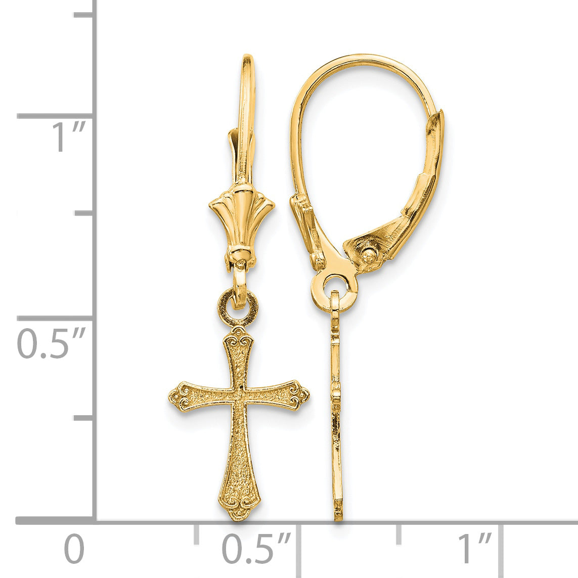 Cross Leverback Earrings in 14K Yellow Gold, Textured - Sophia Jewelers
