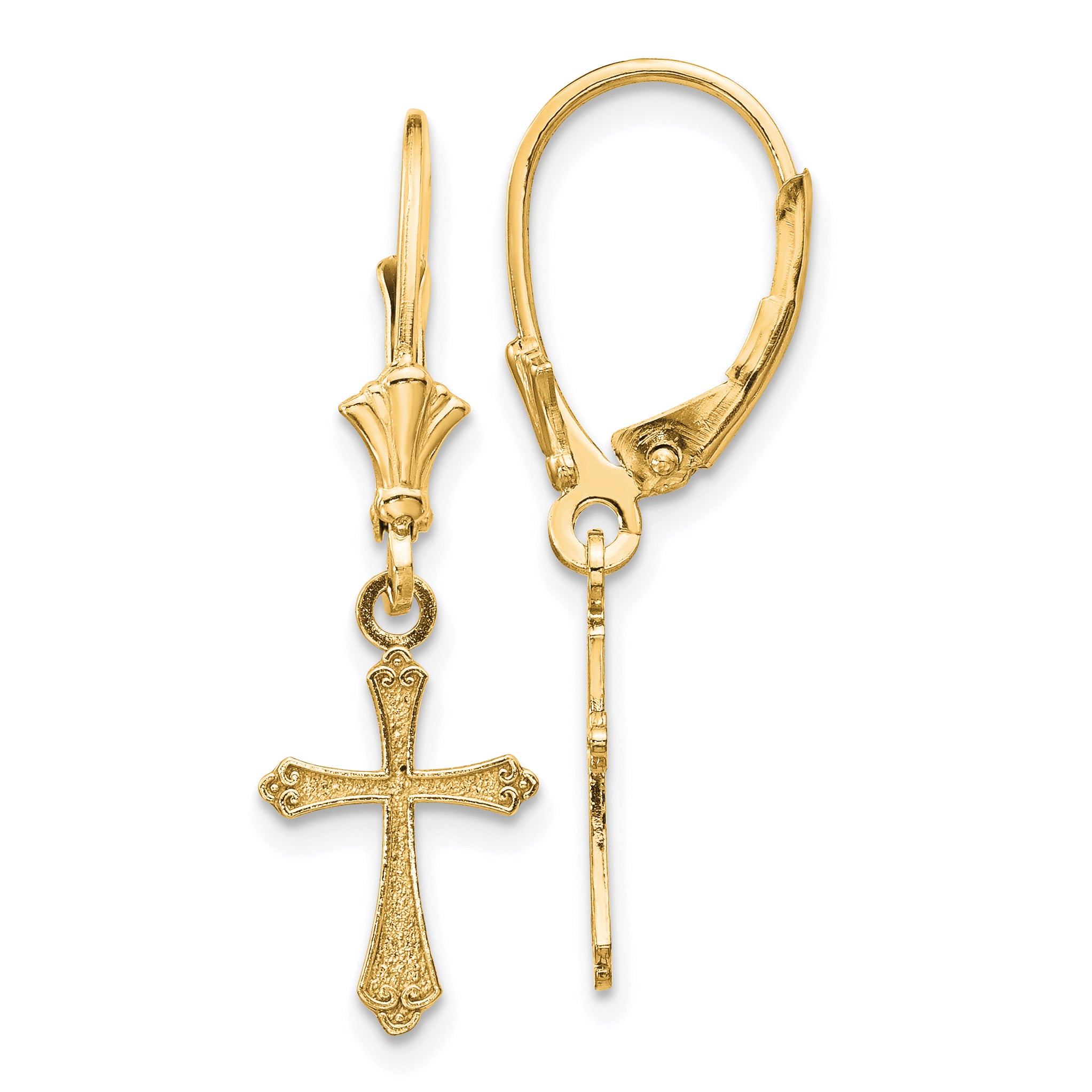 14k Cross Dangle Leverback Earrings