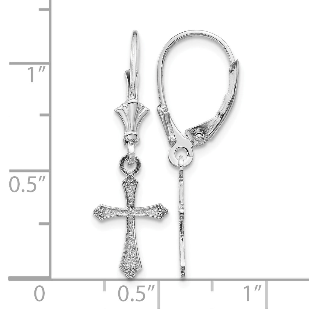 Cross Leverback Earrings in 14K White Gold, Textured - Sophia Jewelers